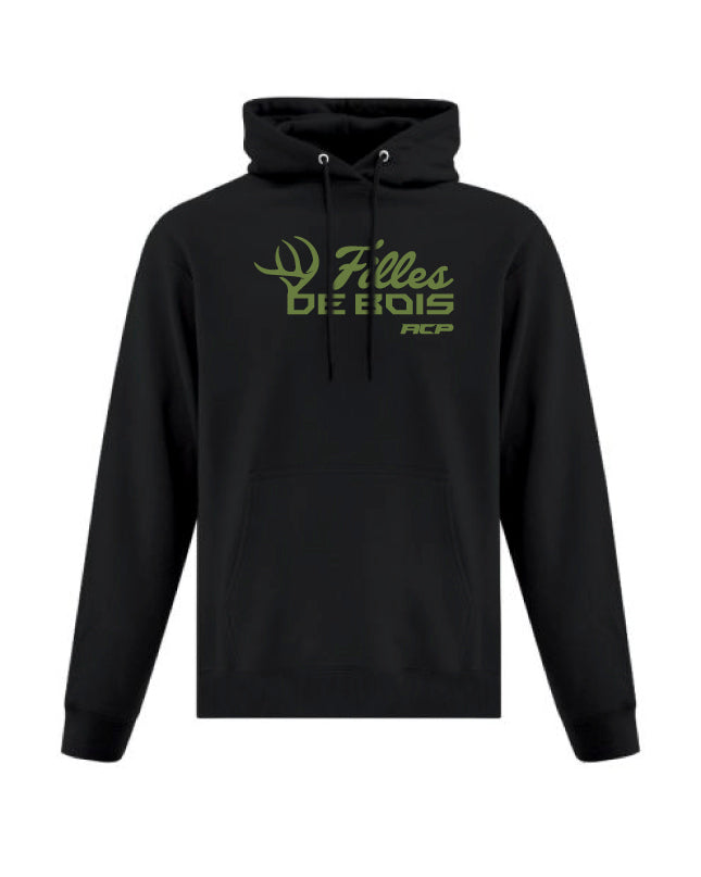 Hoodie à capuchon noir Filles de bois imprimé Vert