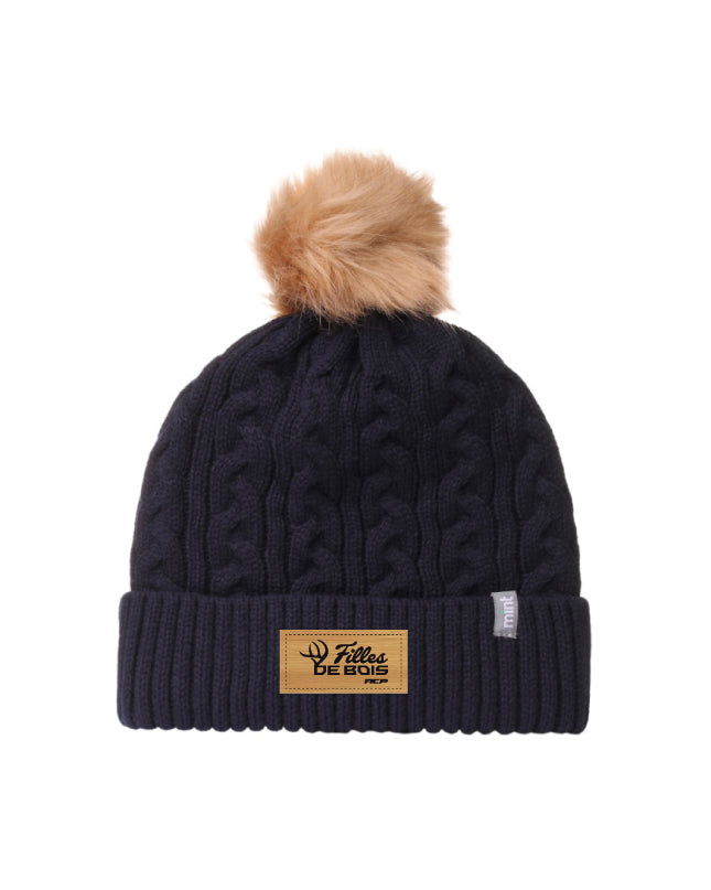 Tuque avec pompon Fille de bois - Écusson couleur Bambou