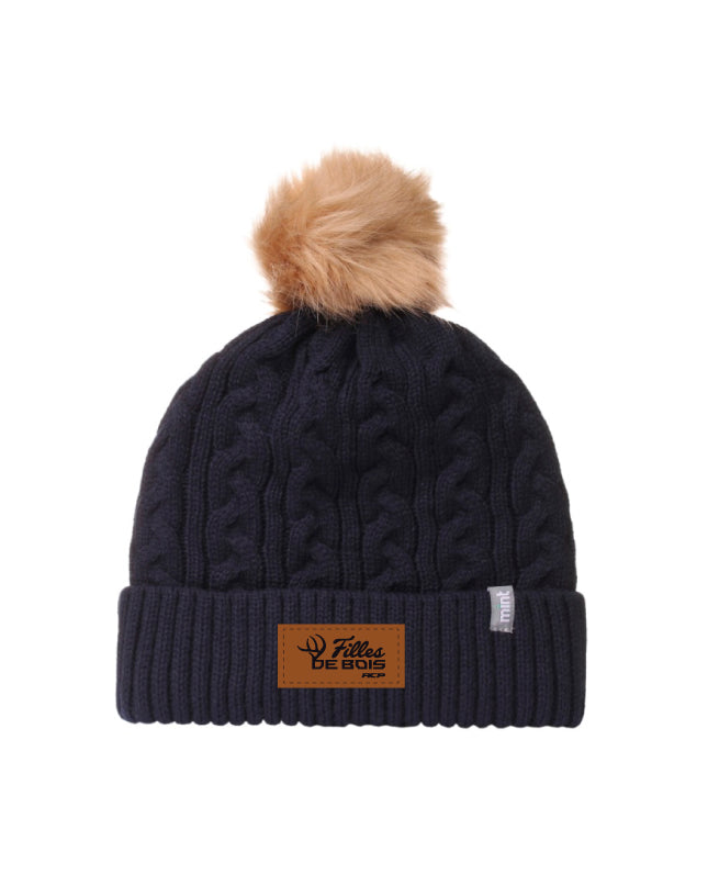 Tuque avec pompon Fille de bois - Écusson Brun