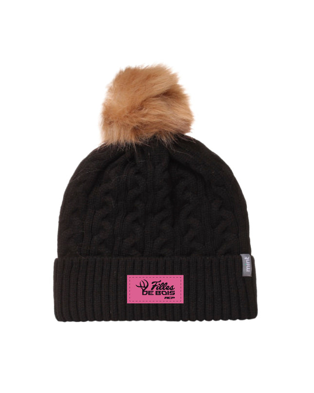 Tuque avec pompon Fille de bois - Écusson Rose