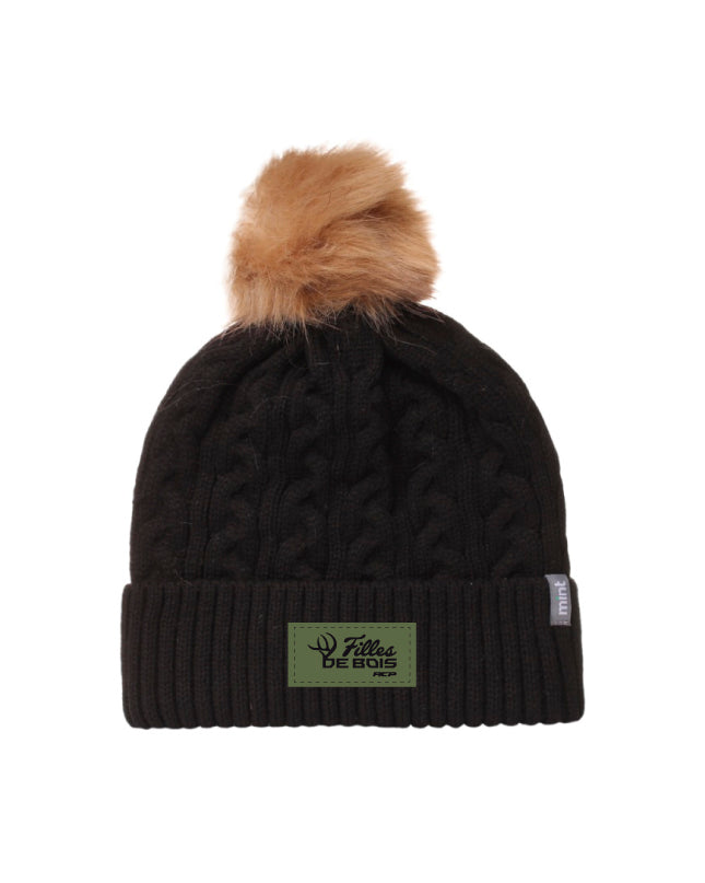 Tuque avec pompon Fille de bois - Écusson Vert