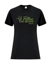 T-Shirt Noir Filles de bois imprimé Vert Militaire